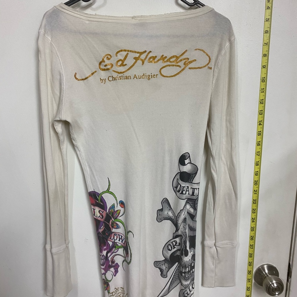 RARE Ed Hardy Cream Graphic Womens mini dress - Picture 2 of 3